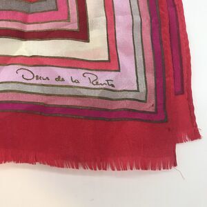 Vintage Oscar De La Renta Signed Silk Scarf for Accessory St. Red Striped Border